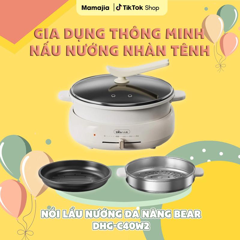 Nồi Lẩu Nướng Đa Nănng Bear DHG-C40W2 ( Kèm khay hấp) Nồi Lẩu Điện Nồi Điện Nấu Ăn
