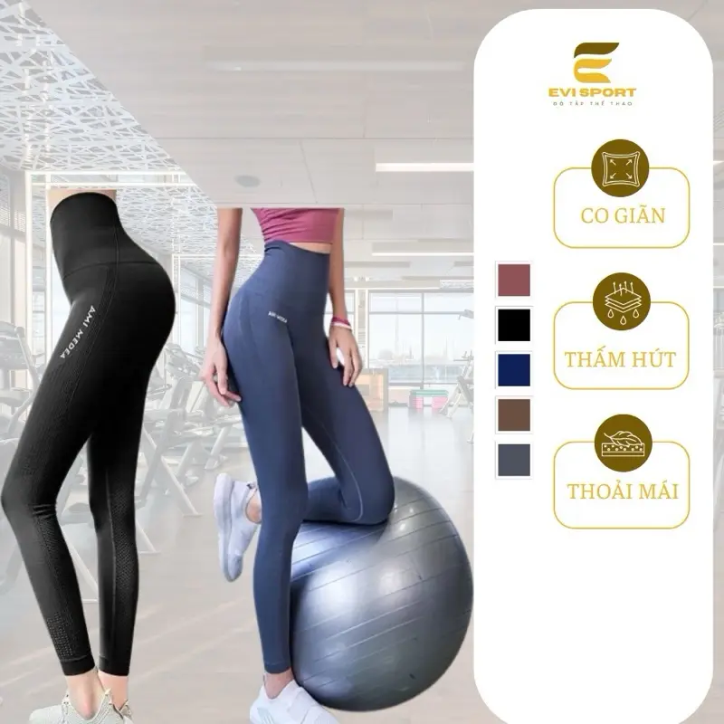 Quần dài tập gym yoga thể thao nữ AMI MEDAR dệt kim Legging