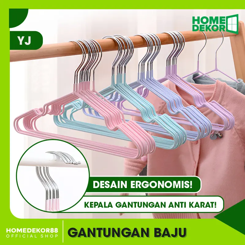 HOMEDEKOR - Hanger Baju Stenlis 1 PAKET ISI 10PCS Hanger Anti Karat Ukuran Besar / Kecil 1