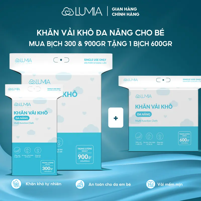 [Đa Kho] [Tặng Gói 600G] Combo 2 Túi 900GR VÀ 300GR Khăn Vải Khô Đa Năng Dành Cho Mẹ Và Bé Lumia An Toàn  Cho Bé 0