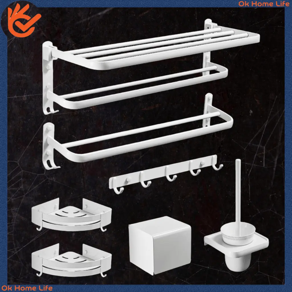 [SG Stock]White Folding Towel Rack Bathroom Storage Hardware Storage Rack Towel Rack