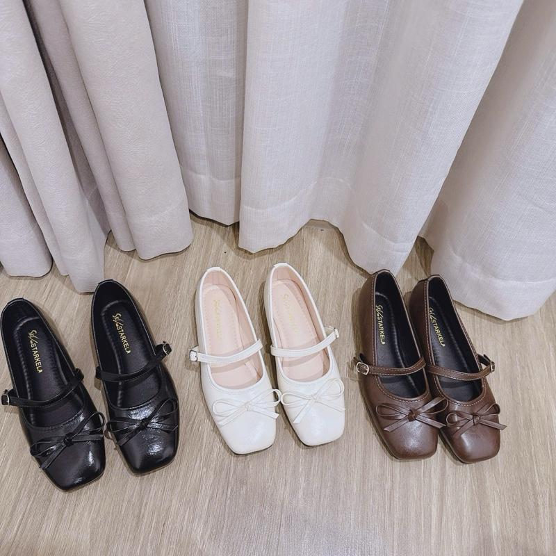 Giày Bệt Nơ Tiểu Thư Đính Quai Cài Da Mềm Đế Dẻo Hottrend 2025 3 Màu MM2