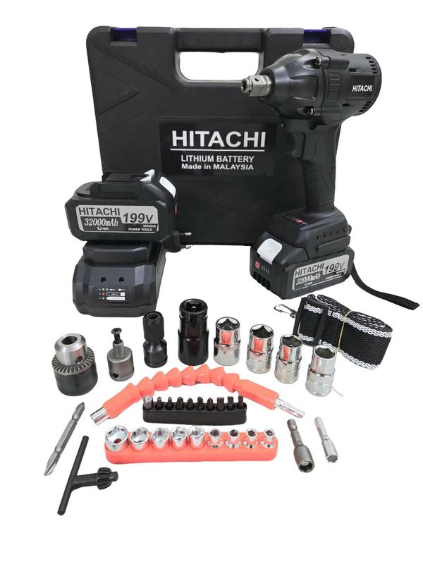 Màu Đen - Máy Siết Mở Bulong Hitachi, Khoan, Bắn Tôn, Bắt Vít . Bộ 2 Pin và Phụ Kiện 30 Chi Tiết - Lực Siết 330Nm
