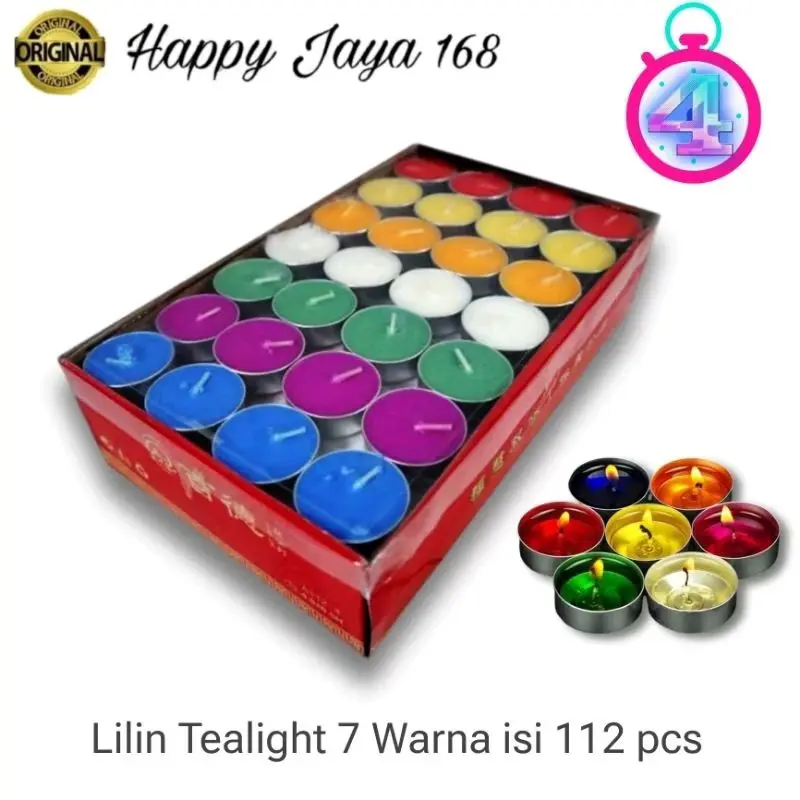 Lilin Tealight 7 Warna 4 Jam Sembahyang Kotak isi 112 pcs