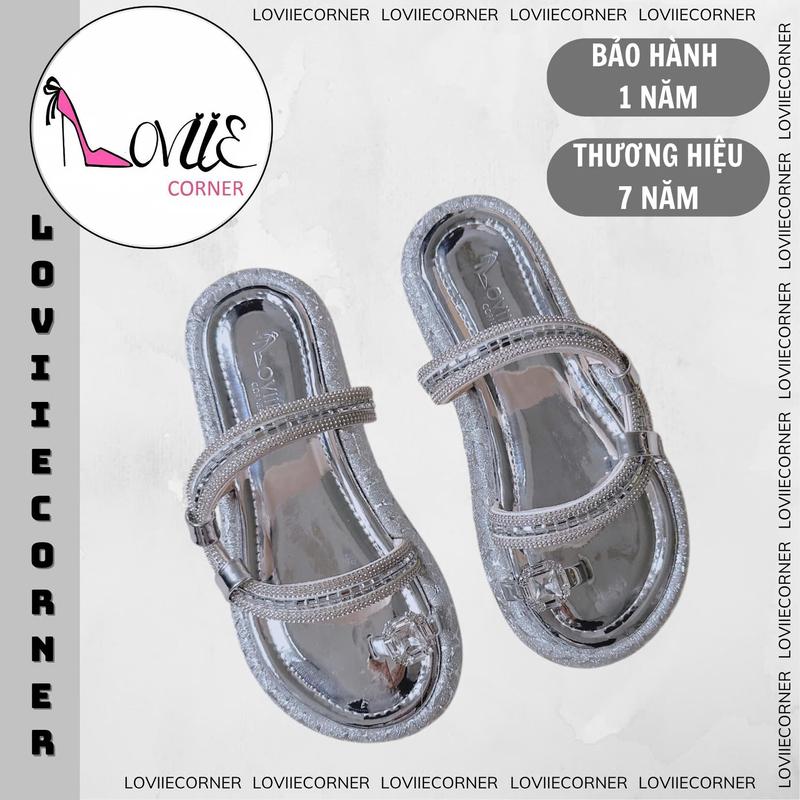  LOVIIECORNER - DÉP NỮ THỜI TRANG MŨI TRÒN ĐẾ BẰNG PHONG CÁCH NHẸ NHÀNG - DÉP NỮ XINH XỎ NGÓN QUAI ĐÍNH ĐÁ CAO 4 PHÂN - D251014 