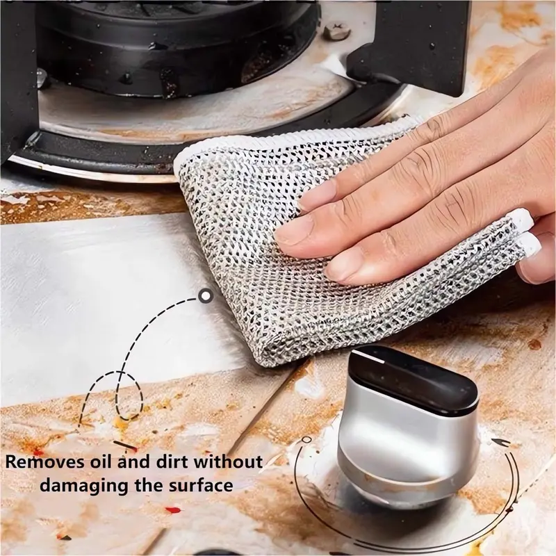 Vải lau ma thuật bằng Dây bạc, 10 cái, Khăn lau bát đĩa nhà bếp, Vải lau bằng dây thép kim loại, Thích hợp cho nồi và bát đĩa, Dụng cụ làm sạch 4