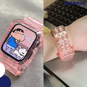 Transparent Case+Strap for iWatch 46mm 45mm 41mm 42mm 44mm 40mm 38mm TPU Band For Apple Watch Series 10 9 8 7 6 5 4 3 2 1 SE Glacier Tali Jam Tangan Smartwatch Sport Case Cover Band