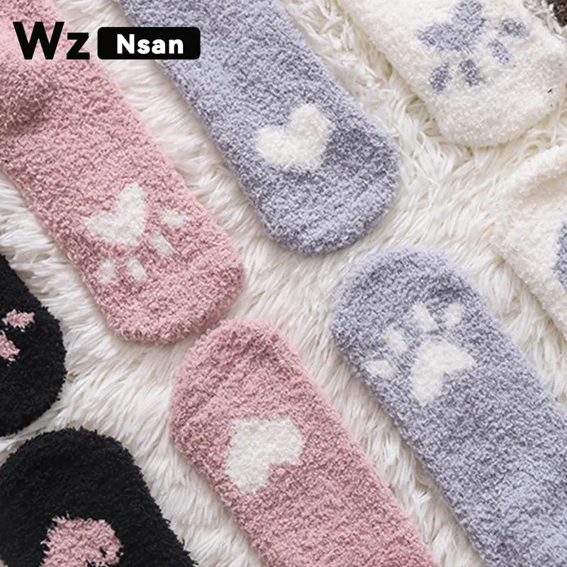 Women's Plus Thick Mid-Leg Socks, Warm Coral Fleece, Warm Winter Lounge Slippers, Black Velvet Sleep Socks  WZ40 Fabric Womenswear Comfort Brown Fits Tube Lingerie
