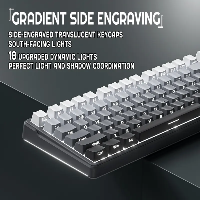ZIFRIEND ZT99 Keyboard Mekanik Ukiran Samping Gradien 99 Tombol Sakelar Perak yang Dapat Ditukar Panas Lampu RGB & Putih Keyboard Gaming Komputer Berkabel/2.4G USB/Bluetooth Mendukung Win/Mac 3