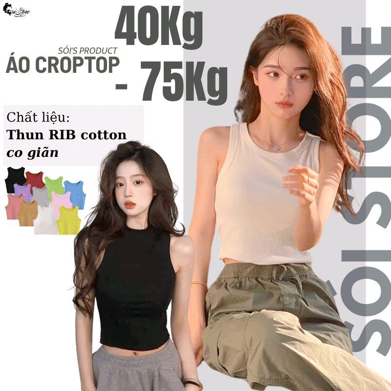  BIGSIZE Áo CROPTOP Áo Hai Dây Nữ 38-85KG Thời Trang Hè Năng Động Thoáng Mát Women Đen Thun Cổ Tròn áo  ba 
