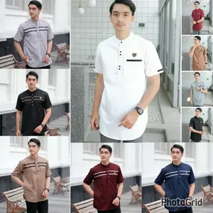 Alee Baju Koko Pria Muslim Kurta Modern Polos Adem Berkualitas - Lengan Pendek, Dewasa