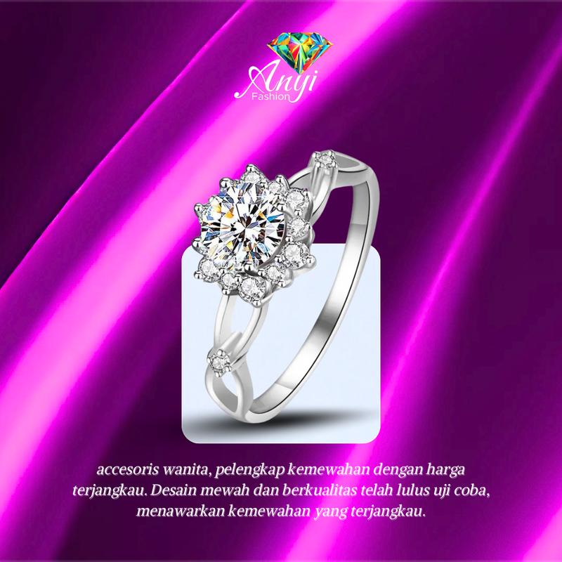 [64C] Cincin tunangan bentuk bunga ukuran adjustable untuk jari wanita elegan all size Rings 4