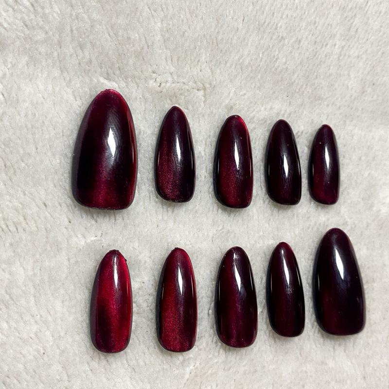 Kuku palsu/ nail art/ press on nails cat eye warna red jelly FREE toolkit 3
