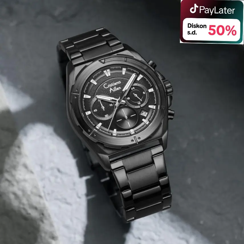 DISKON  Cristiano Aillen Jam Tangan Pria Analog 8901 Rantai Stainless Steel Chronograph Kaca Sapphire Water Resistant 3 ATM Watches Waterproof Arloji