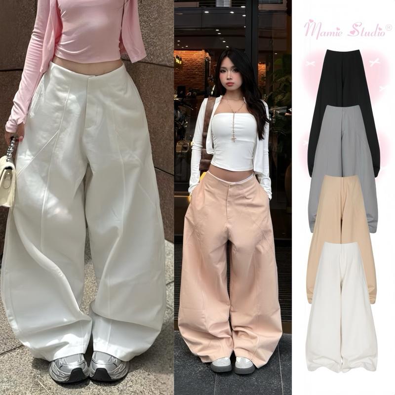 Mở bán Quần kaki ống cong MaMie Studio bản lưng trơn basic tối giản phía sau lưng chun co giãn thoải mái form ống siêu rộng che khuyết điểm thời trang nam nữ.