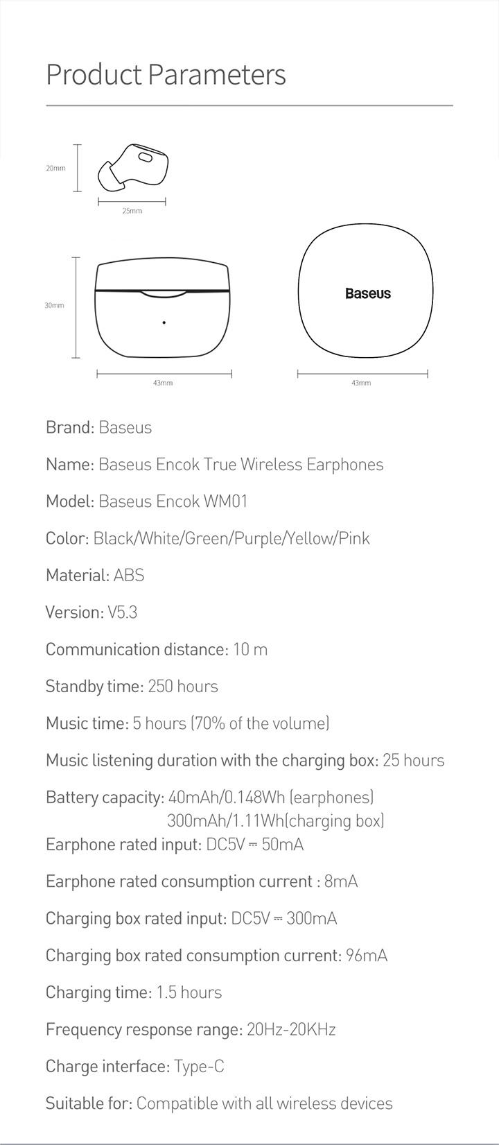 Product Introduction of Baseus Encok WM01 True Wireless Bluetooth Earphone Pengurangan Kebisingan Tahan Air Mini Earbuds TWS Headphones Biru 45