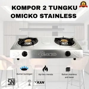 Kompor Gas 2 tungku Stainless Steell SNI Peralatan masak Tahan Karat Api Biru
