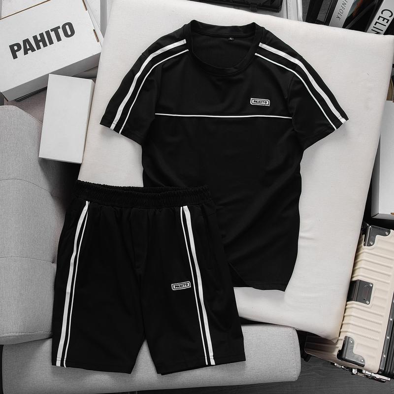 Bộ Đồ Nam Mùa Hè Phối Viền Thêu Chữ PAHITO Chất Cotton Cá Sấu Thông Hơi Thoáng Khí Mát Mẻ MENSWEAR BH26