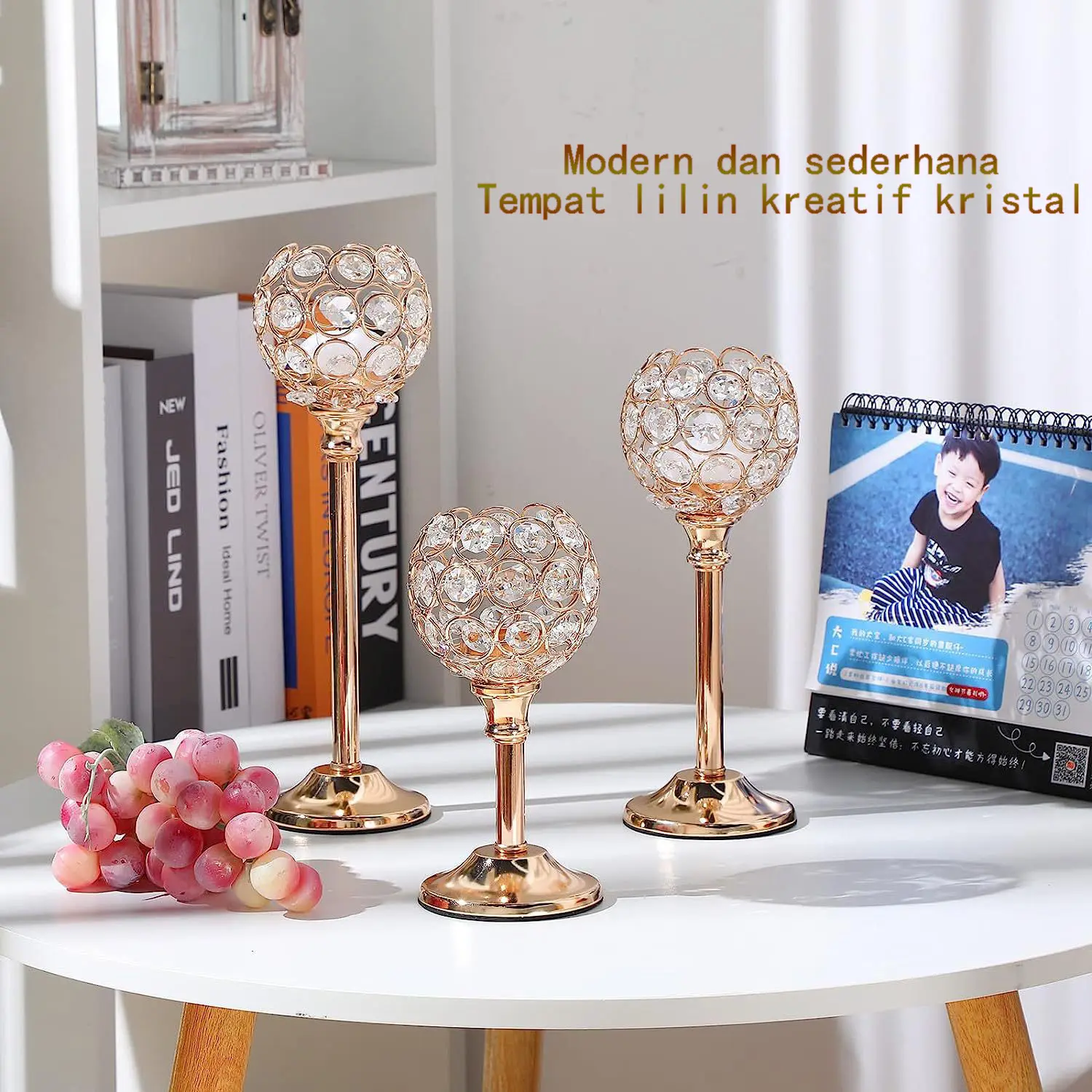 Tempat Lilin Emas Gaya Eropa Kristal Ornamen Pernikahan Makan Malam Candle