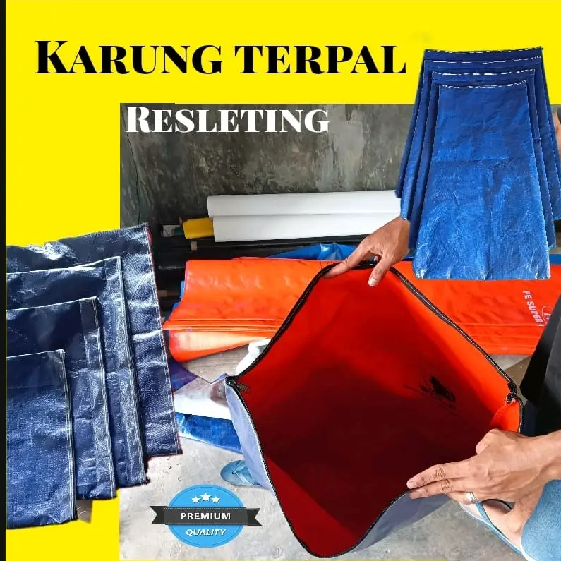 Terpal Karung Kurir Anti Air dengan Resleting 50x100 60x100 70x100 80x100 90x100 Solusi Carry Barang Bawaan Praktis Tahan Air