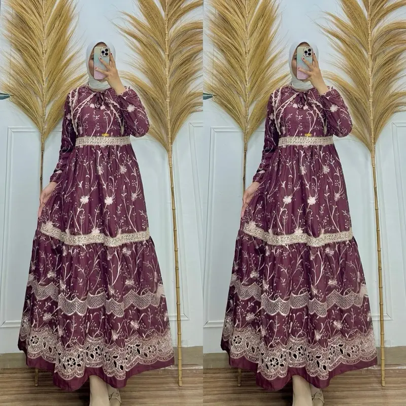 Gamis wanita katbol bordir mewah premium gamis edisi Lebaran seragaman Lebaran standart jumbo tersedia