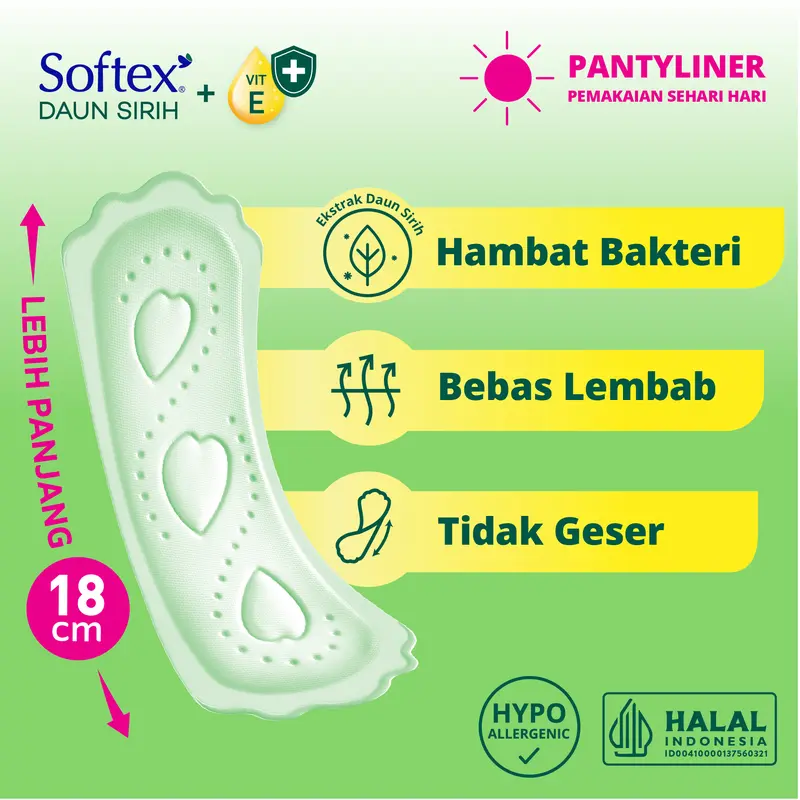 Pantyliner Softex Daun Sirih + Vitamin E Longer & Wider 30s x 2 Pack - Pantyliner Daun Sirih 2