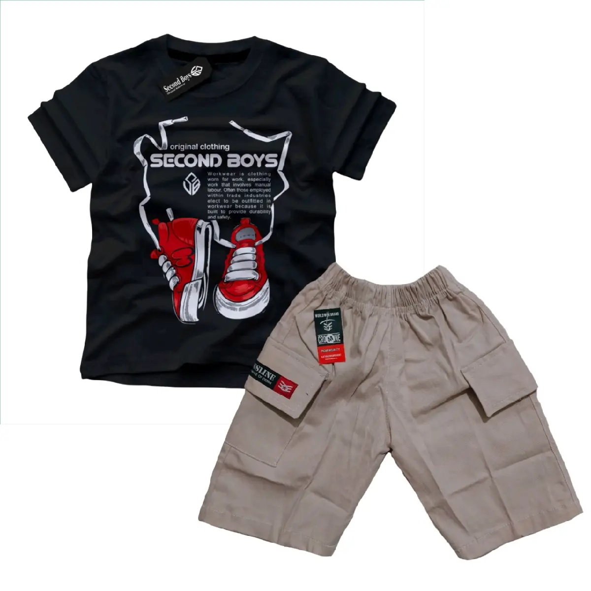 kaos setelan anak secondboys terbaru katun dan celana twill