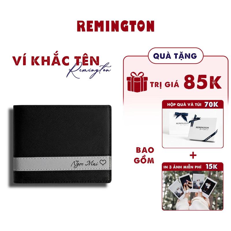 [ Fullbox Đã Gói Quà ] Ví khắc tên theo yêu cầu Remington - Cosmos ngang miễn phí in 3 ảnh và tặng kèm hộp, túi giấy làm quà tặng cho người yêu, chồng  hoặc bố Wallet Nam