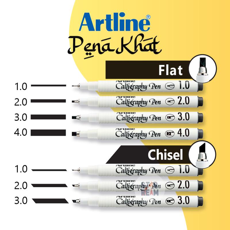 Chisel Point Calligraphy Artline Flat/Chisel Point Calligraphy Black Pen Khat/Arabic 1.0/2.0/3.0 ...