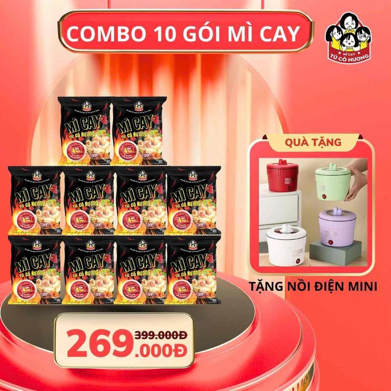 ( DEAL SỐC NHÀ NHÂN  ) SET 10 GÓI MÌ CAY ' TỨ CÔ NƯƠNG ' - TẶNG NỒI ĐIỆN MINI+ 10 GÓI CẤP ĐỘ + FREESHIP