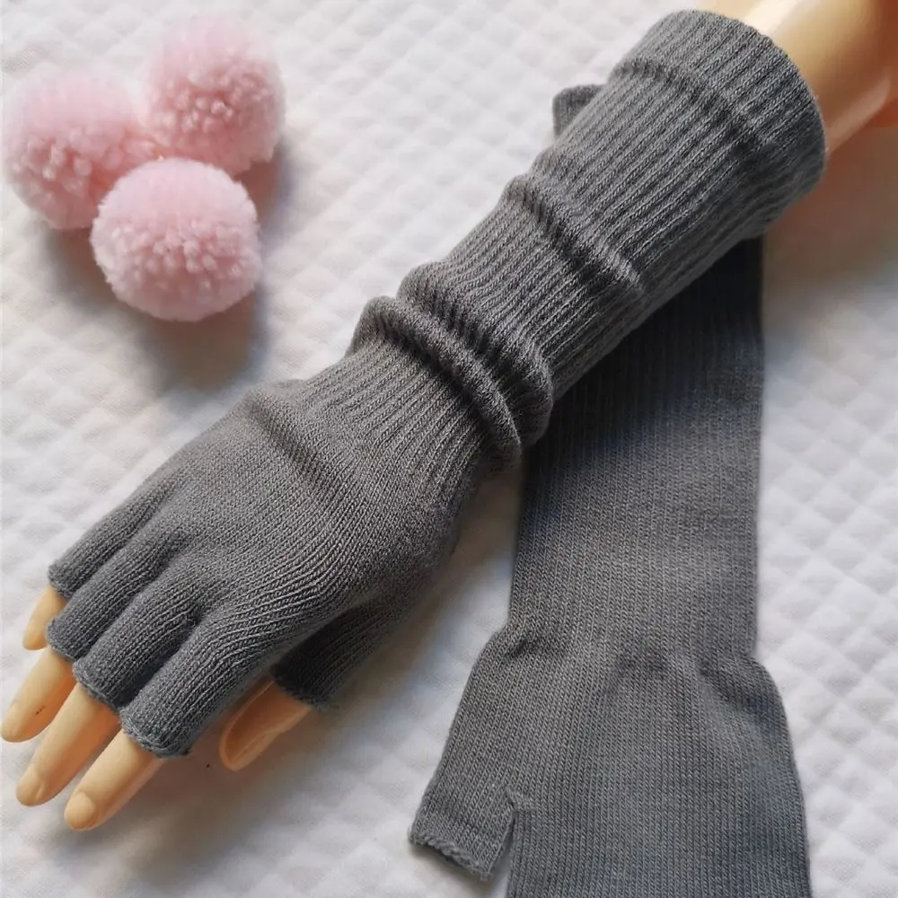 Tất Giữ Ấm Khuỷu Tay Và Cánh Tay Dài, Unisex, Màu Đen Tinh Khiết, Dệt Kim, Kiểu Ngón Tay Lửng Găng Tay Làm Việc
