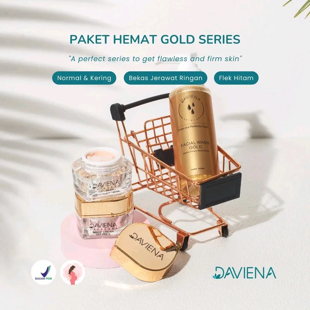 Daviena Official - Paket Hemat Gold Daviena Skincare | 3 Item Mencerahkan Membersihkan Kusam