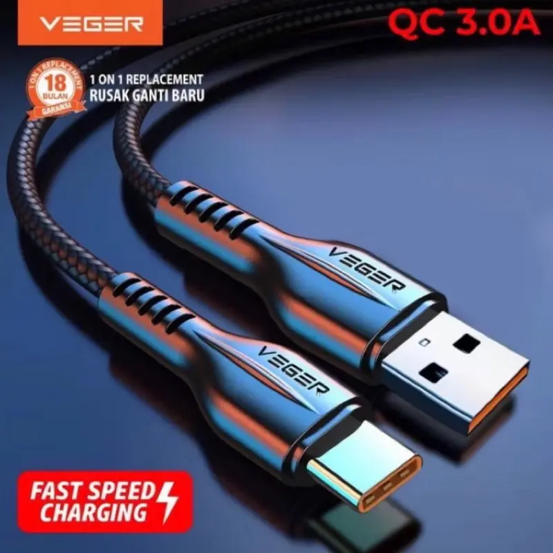 ￼ORIGINAL Kabel Data Veger VG-18 For Micro / VG-18 Type-C QC3.0 100Cm Fast Charging Cable Charger 1