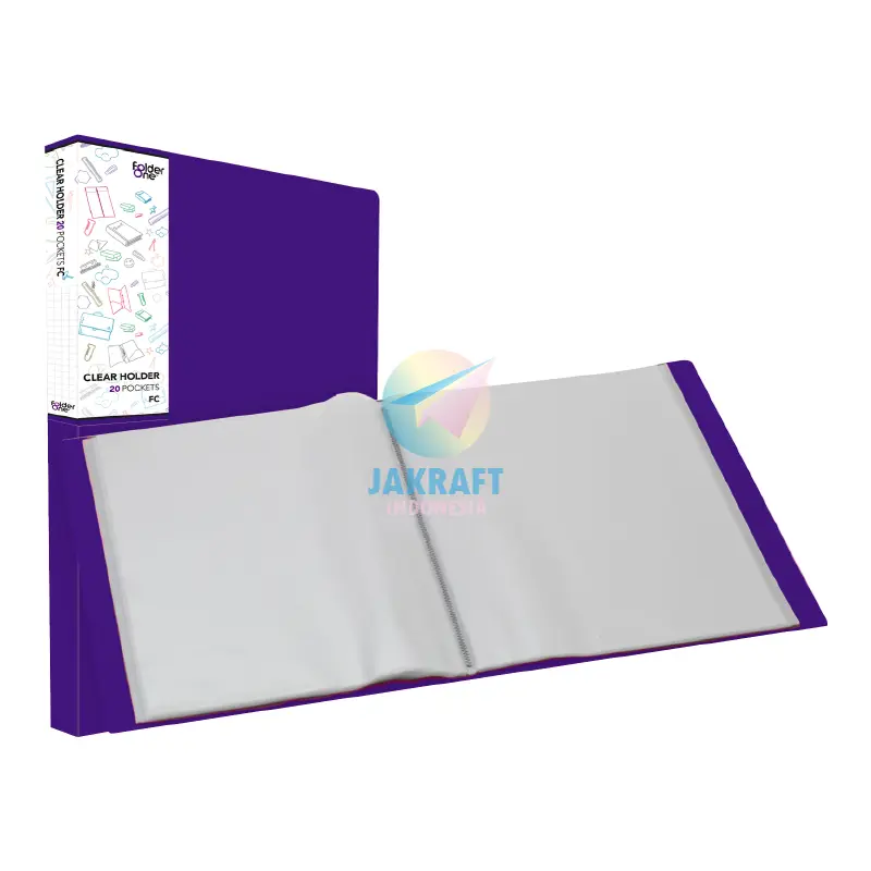 (1 Pcs) Map Clear Holder Folio F4 FC isi 60 Display Book Hitam Black / Biru Blue / Merah Red / Hijau Green / Ungu Purple / Merah Muda Pink / Kuning Yellow / Jingga Orange Document Keeper Tebal 5
