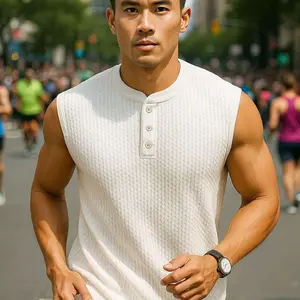 Kaos Singlet Wafer kancing depan - Tank Top Pria Tebal Lembut Nyaman