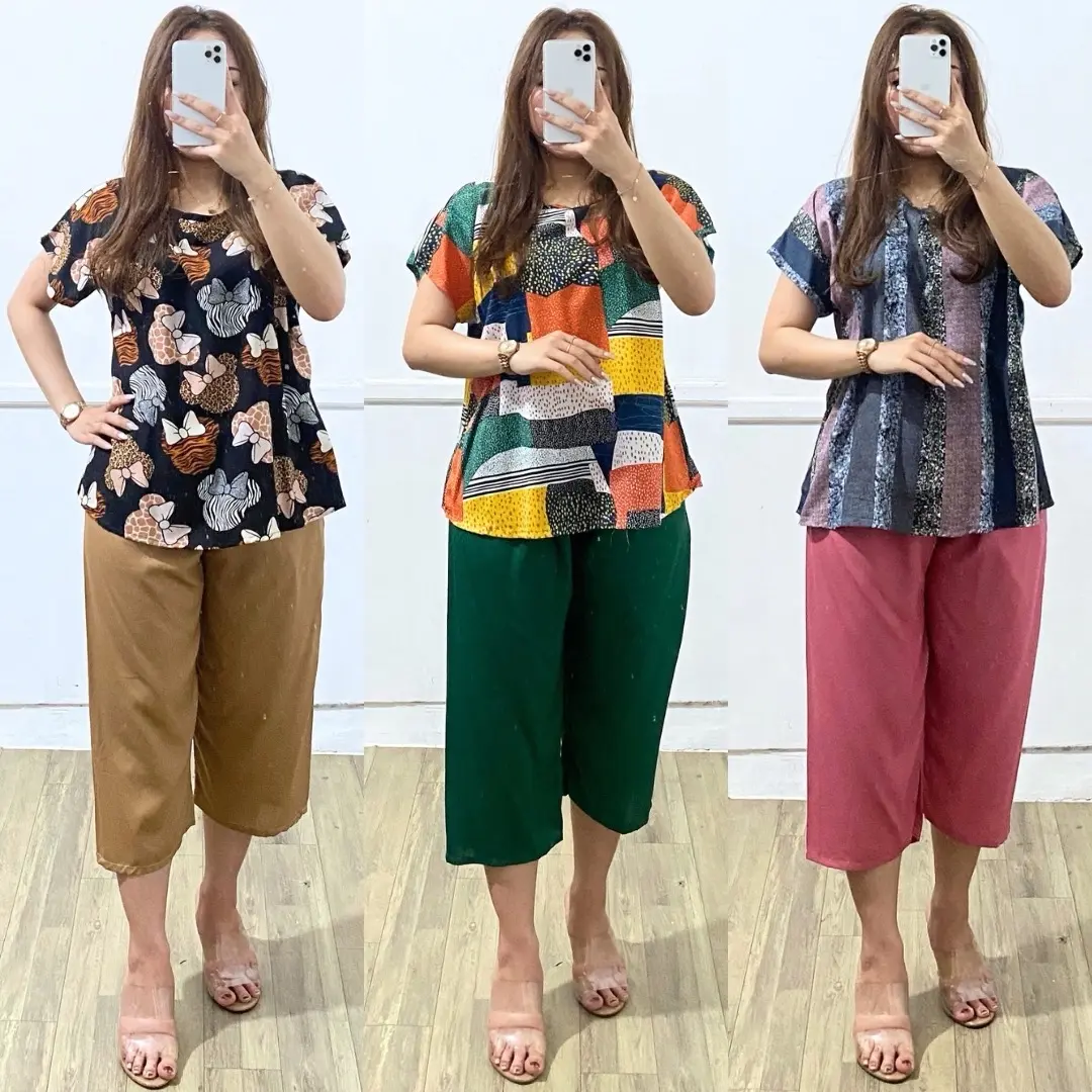 BABYDOLL RAYON DEWASA CELANA 7/8 Baju Wanita Atasan Pendek Setelan Piyama