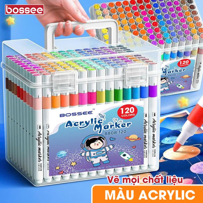 Bút Màu Acrylic Marker Bossee Hộp 120 Màu Vẽ Chống Nước - Bút Đánh Dấu Bút Viết Calligraphy Bút Màu Dạ Tươi Sáng Vẽ Nổi Bật Trên Mọi Chất Liệu Đè Màu Tốt Che Phủ Tốt _ Bositu Store