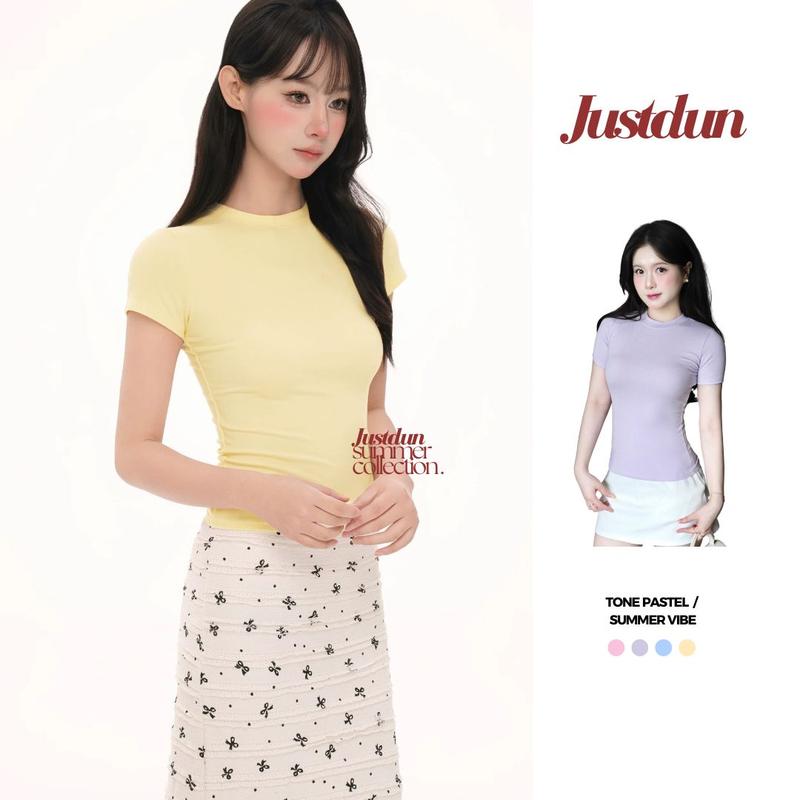 Áo thun ôm body cotton lông mịn co giãn Justdun B18 - Tông màu Pastel