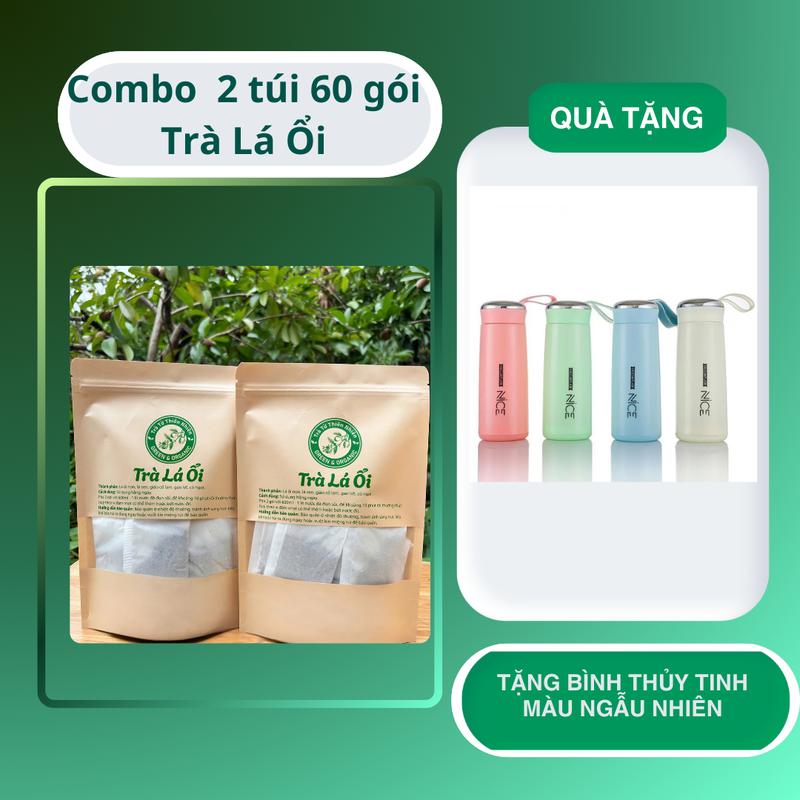 Combo 2 túi trà lá ổi 60 gói tặng bình thuỷ tinh xinh xắn nhiều mẫu mã Chè Nước Trà Tea