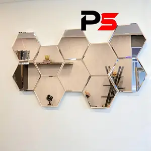 PS Kaca Cermin Hexagonal Besar 18,4cm x 16cm x 9,2cm Kaca Cermin Dinding Dekorasi Rumah Include Double Tape Foam Siap Pakai Tebal 0.8mm