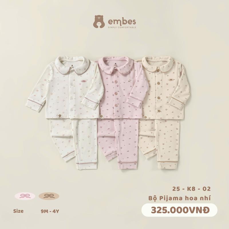 Bộ quần áo Pyjama dài tay họa tiết hoa nhí cho bé Embes Việt Nam từ 9 tháng - 4 tuổi - 25-K8-02