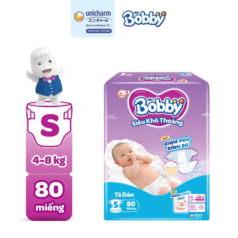 Bobby Tã/bỉm dán S80 Siêu khô thoáng
