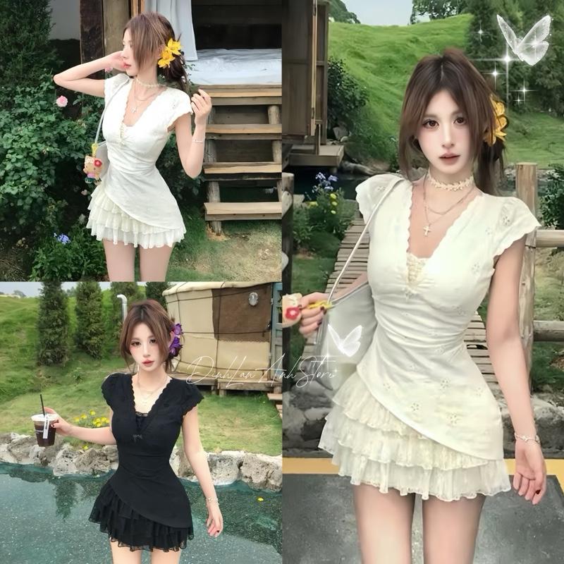  Set Áo Thêu Hoa Phối Chân Váy Ren Xoè Tầng Dễ thương nhẹ nhàng - DinhLanAnhStore 