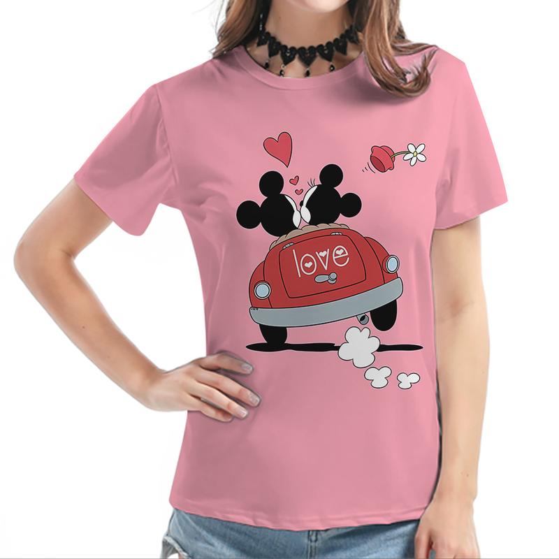 Mickey Mouse and Minnie Mouse T-shirts for Women, Kawaii T-shirts for Women, Round Neck T-shirts for Women, Casual Tops for Girls, New Fashion 2025 3