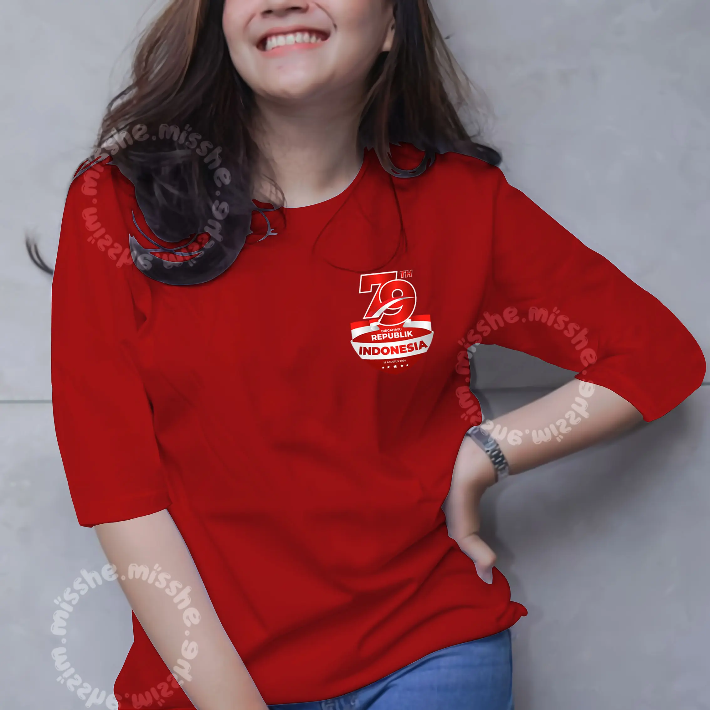 MISSHE PROMO Atasan Raglan 3/4 Wanita Elegan Jumbo Size S/M/L/XL/XXL/XXXL Baju Kaos Distro Wanita Terbaru T shirt 3/4 Wanita Jumbo T shirt 3/4 Wanita Polos Pendek Korean Style Branded Import Motif Kantong DRI 79 002 Baju Kaos Lebaran