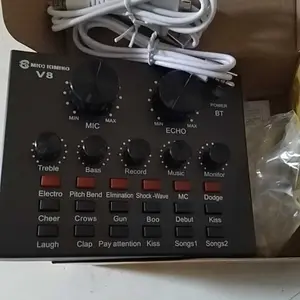 Soundcard V8 Bluetooth Live Audio USB External dengan 112 Suara 18 Efek Suara dan 6 Mode Efek untuk Broadcast dan Streaming Komputer Laptop dan Smartphone