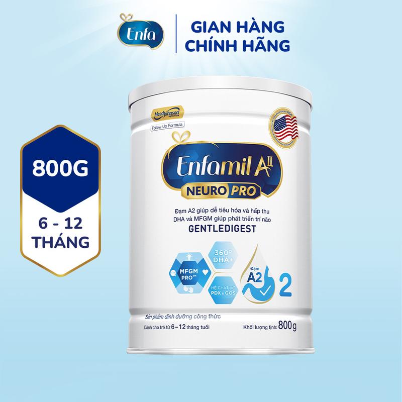  Sữa bột Enfamil A2 Neuropro 2 800g giúp dễ tiêu hóa hấp thu cho trẻ từ 6-12 tháng tuổi 