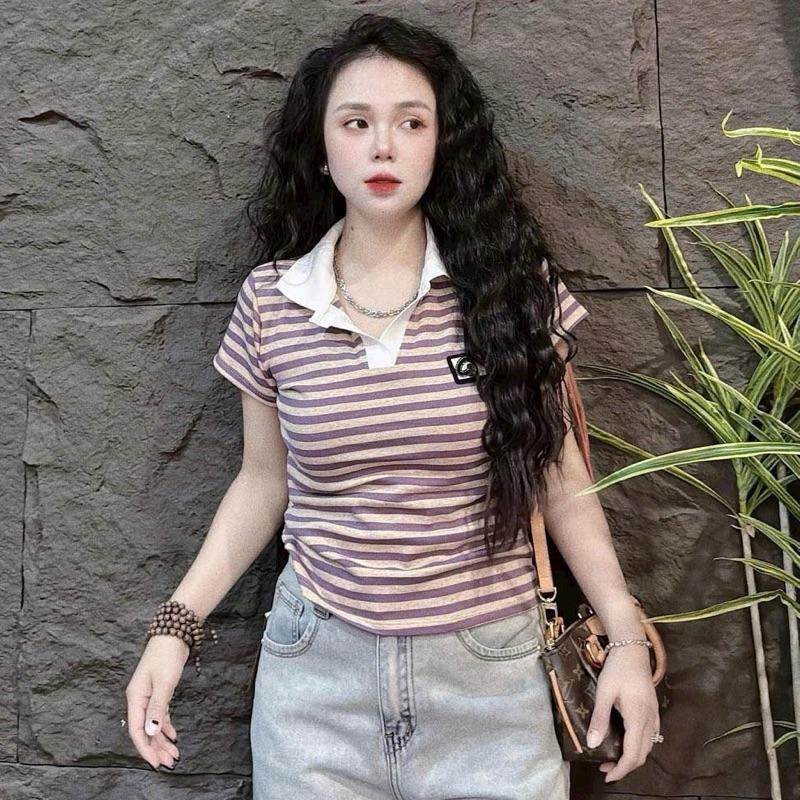 Áo kẻ ngang pha cổ đức! fom ôm gọn và tôn dáng! 1