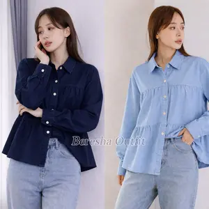 Atasan Jeans Wanita Kemeja Debby Blouse Koreanstyle Model Susun Terbaru Ld 110 - 120 Cm Jumbo