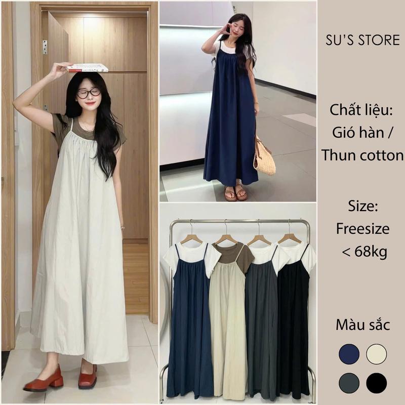 Set Yếm Nữ Dáng Dài 2 Dây Kèm Áo Thun Susstore S718 Thời Trang Nữ
